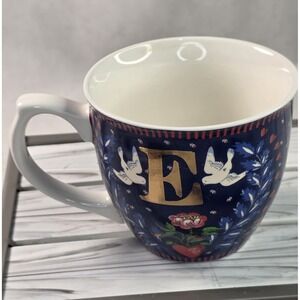 Cath Kidston Emily Fine China Alphabet Mug "E" Birds Hearts Flowers Collectable